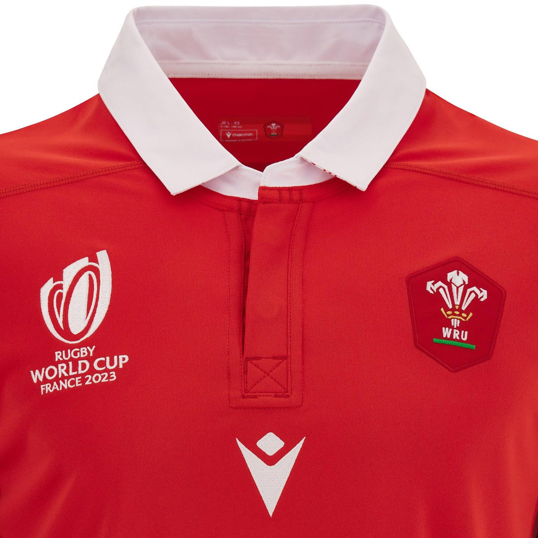 Macron Wales WRU Rugby World Cup 2023 Kids Home Rugby Shirt