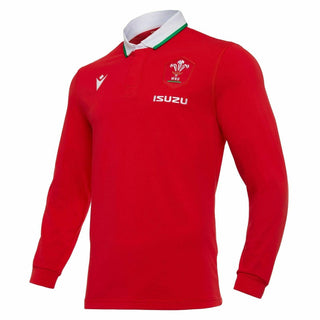Macron Wales WRU Mens Home Cotton L/S Rugby Shirt