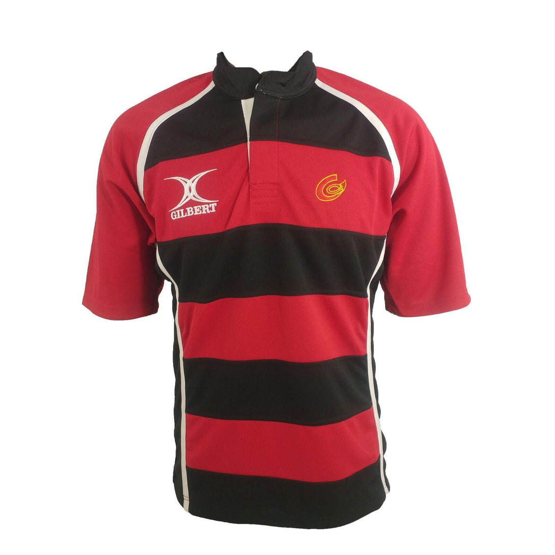 Rugby Heaven Gilbert Xact Hooped Newport Gwent Dragons Red/Black Rugby Shirt - www.rugby-heaven.co.uk